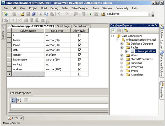 Simple Application Form in ASP.NET