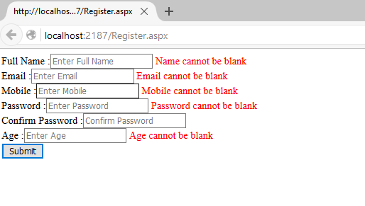 Validation In Asp Net Web Form