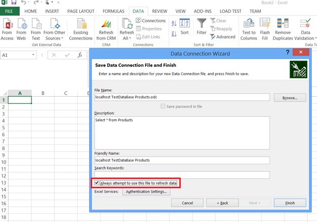 Import Data From Database Using Native SQL Query In Microsoft Excel 2013