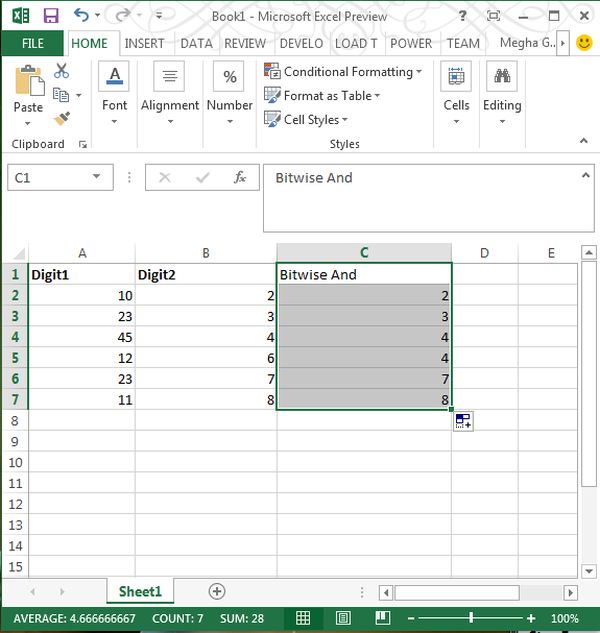 Bitwise And Function in Excel 2013