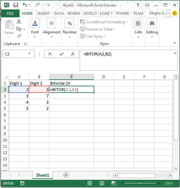 Bitwise OR Function in Excel 2013