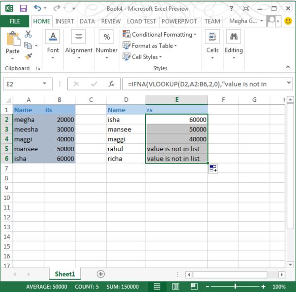 IFNA VlookUp in Excel 2013