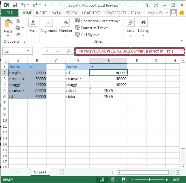 IFNA VlookUp in Excel 2013