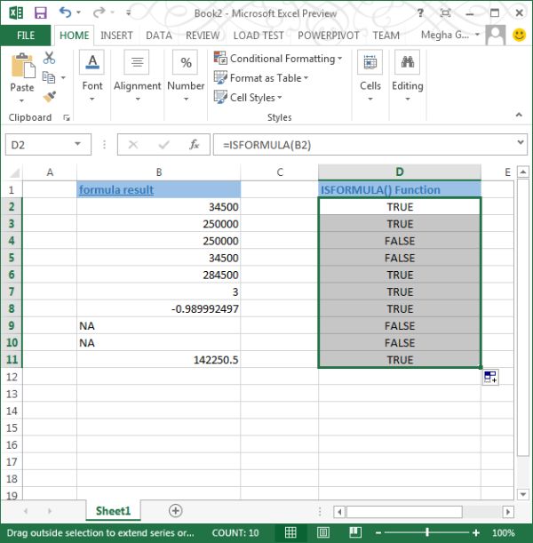 IsFormula Function in Excel 2013