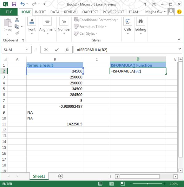 IsFormula Function in Excel 2013