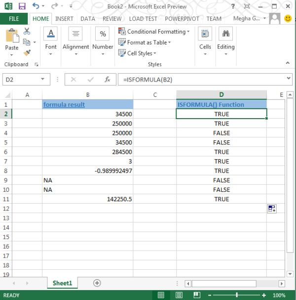 IsFormula Function in Excel 2013