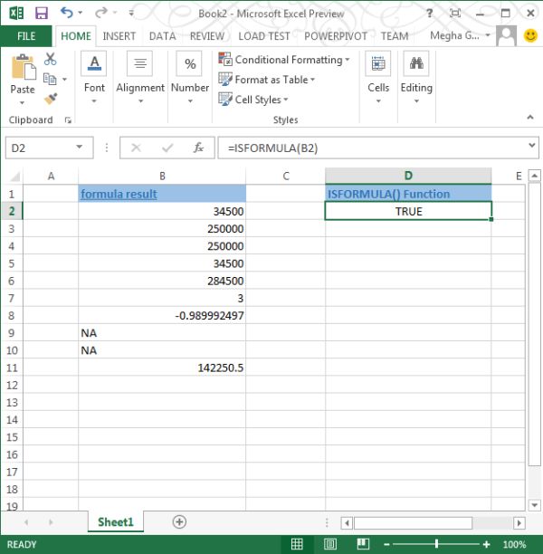 IsFormula Function in Excel 2013