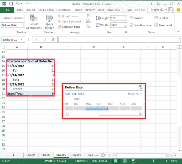 Use of Timeline in PivotTable in Excel 2013