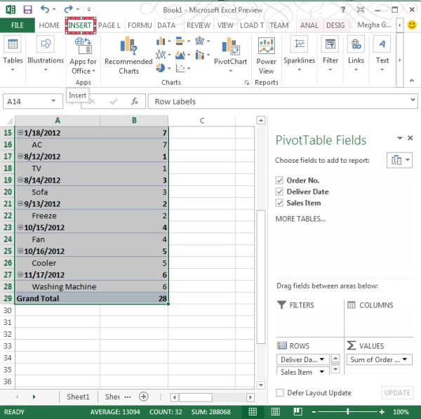 Use of Timeline in PivotTable in Excel 2013