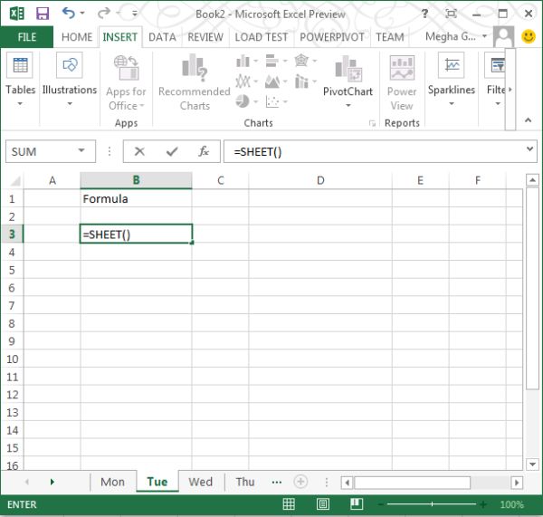 Sheet and Sheets Function in Excel 2013