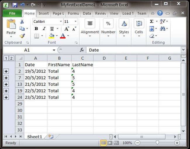 Simple Grouping of Data in Excel Using Open XML SDK 2.0