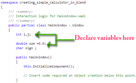 variable declare calculator variables