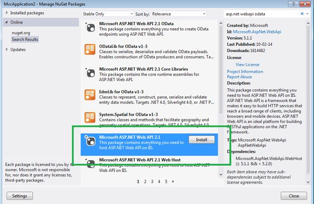 Install Web API 2 package