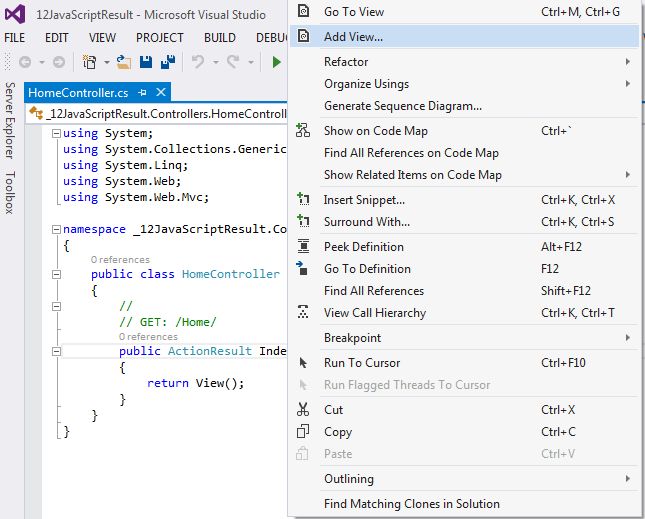 JavaScript Result in Controller Sample in MVC: Day 12