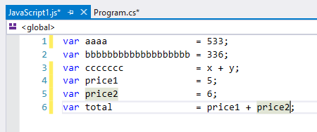 visual studio extensions align assignments