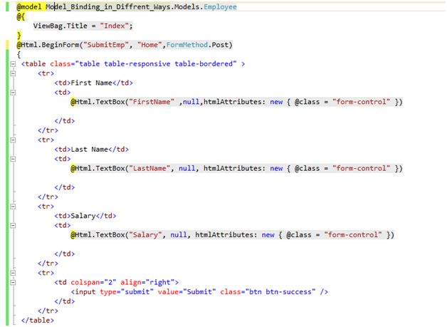 Form Data Submission And Displaying Data In Another View Using MVC