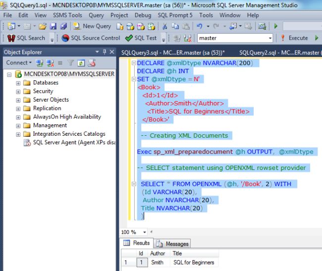 OPENXML Function in SQL Server 2012