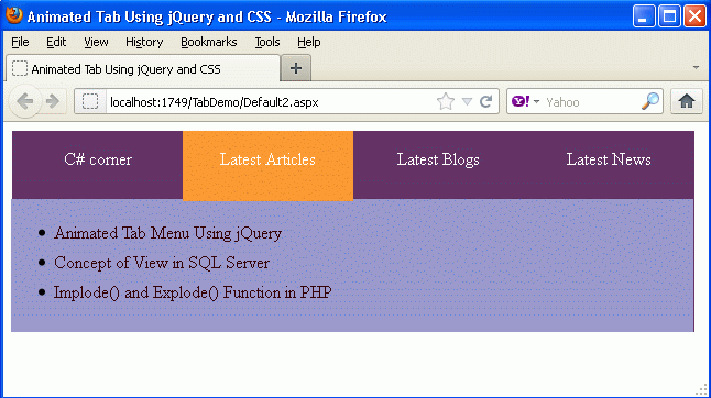 Animated Tabs Content Using JQuery And CSS