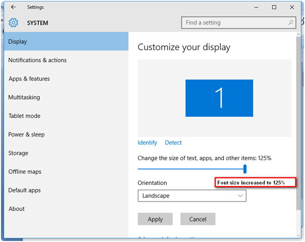 Display Settings in Windows 10