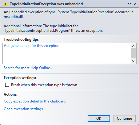 Unhandled exception occurred see log for details. Unhandled exception System TYPEINITIALIZATIONEXCEPTION. System exception. Throw exception c#. Throw New exception что это.