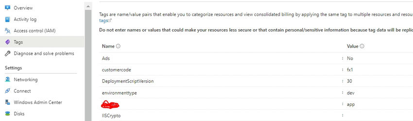 Adding Tags for Azure VM