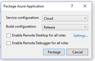 Azure Cloud Service - Create Package Using Visual Studio