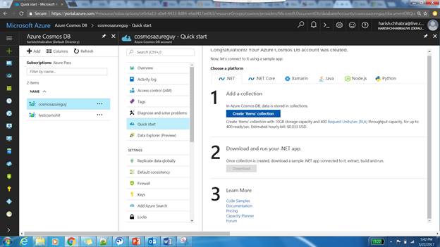 Azure Cosmos DB - Part Three - Getting Started With Azure Document DB