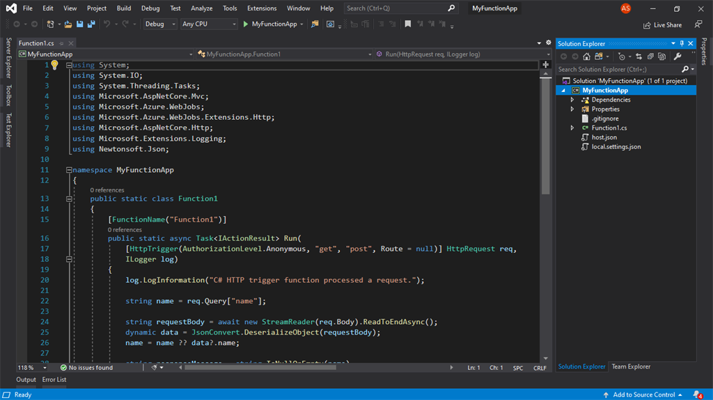 Build And Run Your Azure Function Locally Using Visual Studio 2019