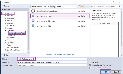 Build The Ionic App With Radio Button Classes In Visual Studio 2015