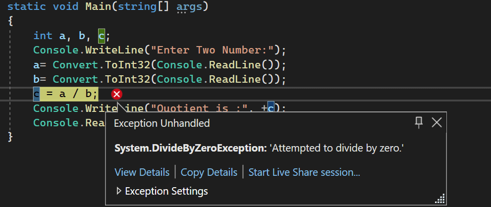 C# Programming - C# Exceptions and Exception Handling The C# language's  exception handling features provide a way to deal with any unexpected or  exceptional situations that arise while a program is running.