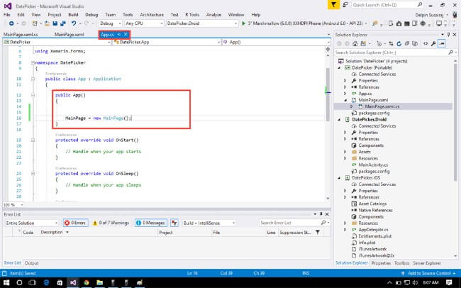 Create A Datepicker In Xamarin Forms Using Visual Studio