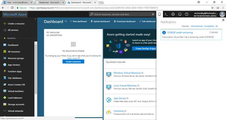 Create Microsoft Azure Account Using Azure Pass