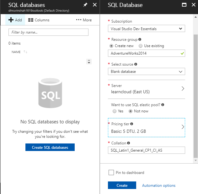 Create Your First Azure SQL Database Using Azure Portal