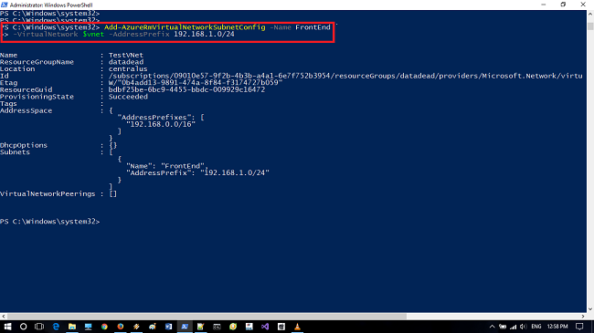 Creating VNet Using PowerShell Cmdlets