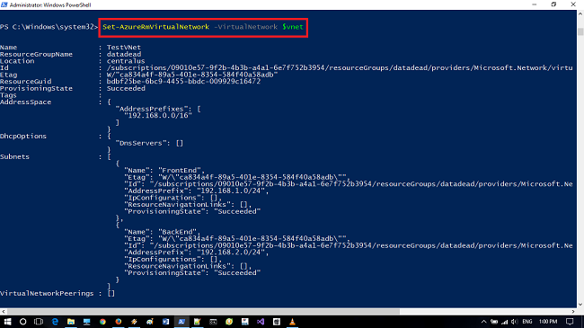 Creating VNet Using PowerShell Cmdlets