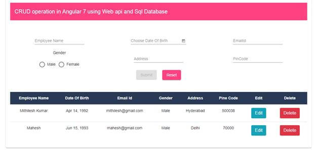 CRUD Operation In Angular 7 Using Web API In .NET And Database Of SQL Server