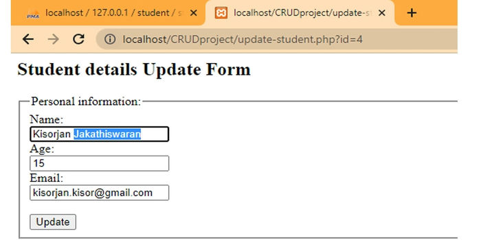 CRUD Operation in PHP using MySQL