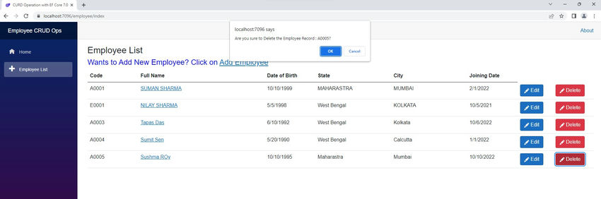 CRUD Operations With EF Core 7 In Blazor WebAssembly