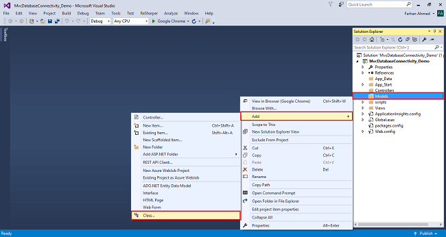 Database Connectivity With And Without Entity Framework In MVC