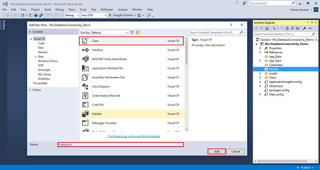 Database Connectivity With And Without Entity Framework In MVC