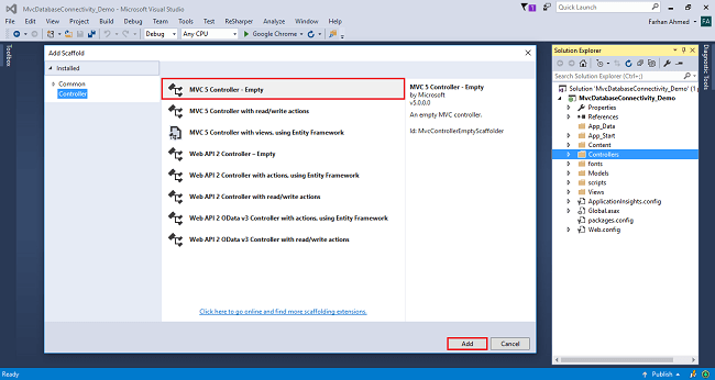 Database Connectivity With And Without Entity Framework In MVC