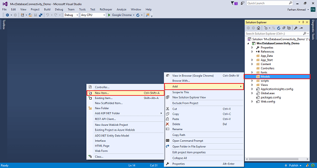 Database Connectivity With And Without Entity Framework In MVC