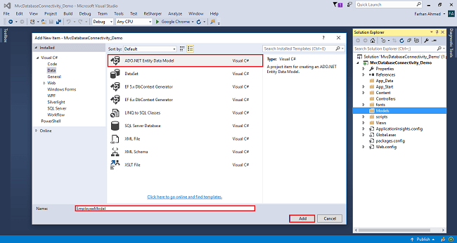 Database Connectivity With And Without Entity Framework In MVC