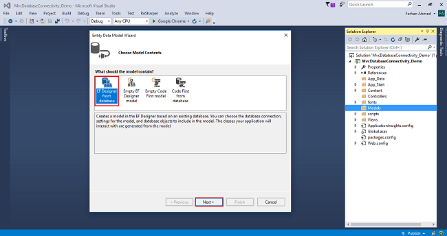 Database Connectivity With And Without Entity Framework In MVC