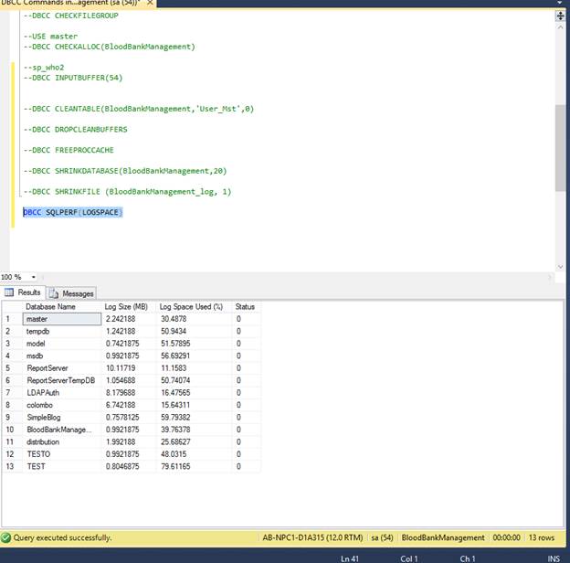 Database Console Commands In SQL Server