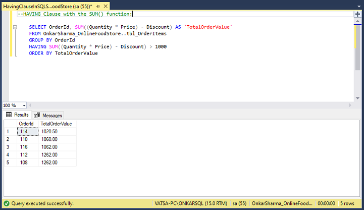 Difference Between HAVING And WHERE Clause In SQL Server