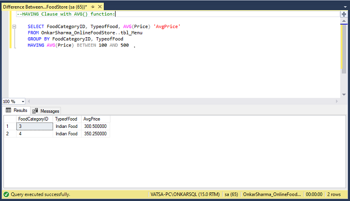 Difference Between HAVING And WHERE Clause In SQL Server