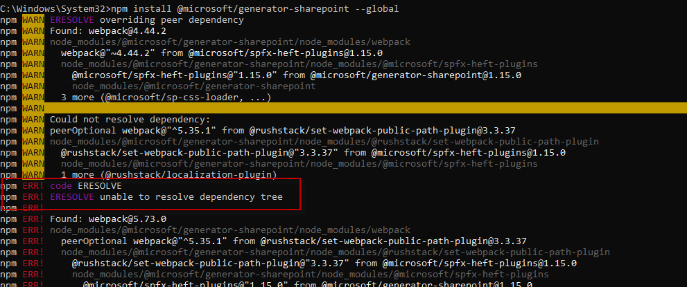 ERESOLVE Unable To Resolve Dependency Tree