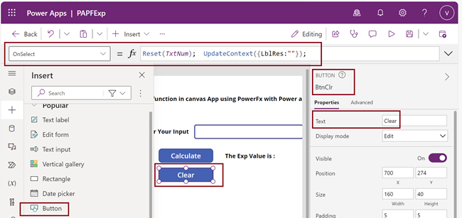 Exp Function from Power Fx Using Power Apps