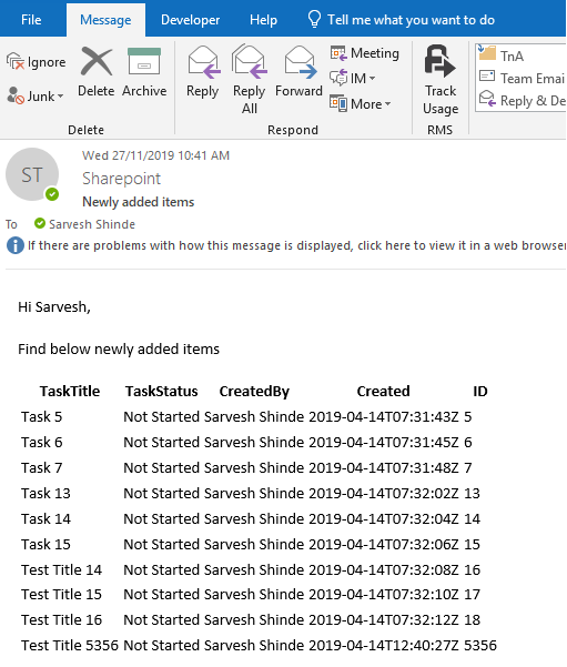 Formatting HTML Table In FLOW - Before Sending Email